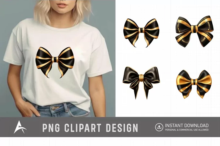 Watercolor Gold Bow Clipart