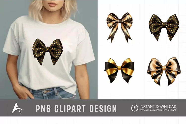 Watercolor Gold Bow Clipart
