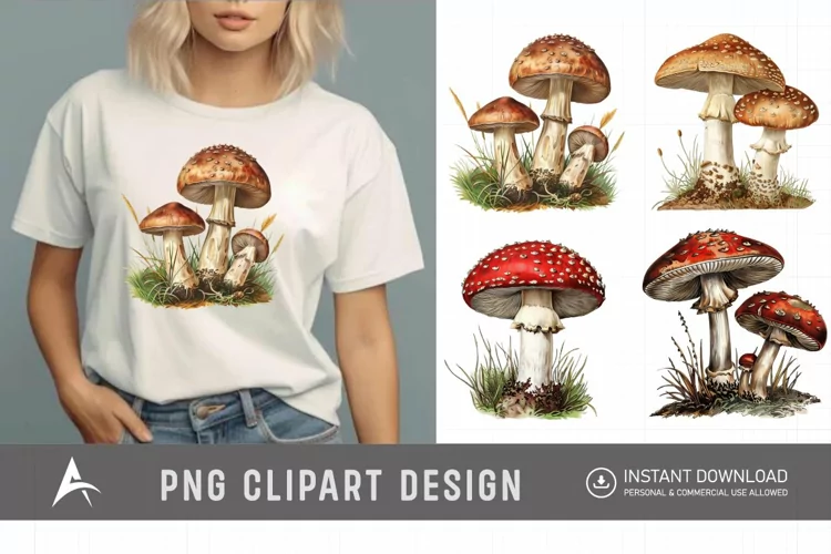 Watercolor Vintage Mushroom Sublimation Clipart
