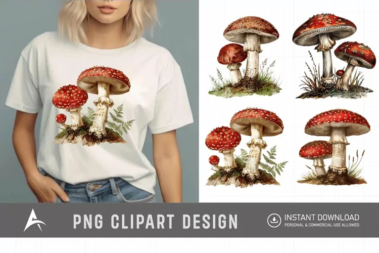 Watercolor Vintage Mushroom Sublimation Clipart