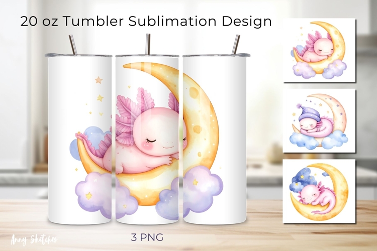 3 Cute Axolotl 20 oz Tumbler Wrap Sublimation Design