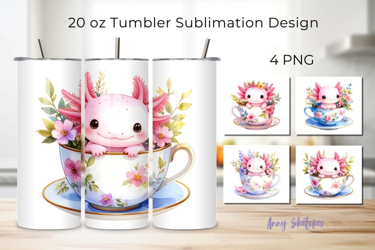 4 Cute Axolotl 20 oz Tumbler Wrap Sublimation Design