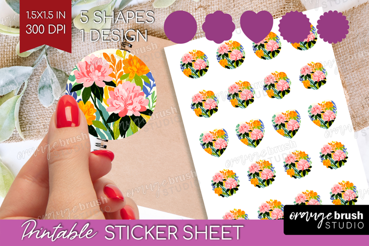 Azalea Modern Floral Round Sticker Sping Flower Printable