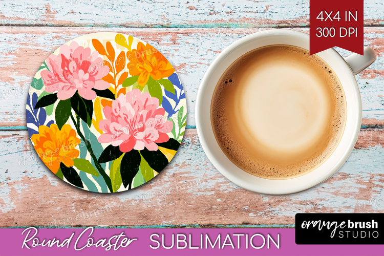 Azalea Modern Floral Round Coaster Sping Flower Coaster PNG