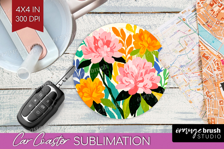 Azalea Modern Floral Car Coaster Sping Flower Coaster PNG