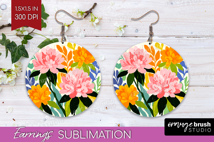 Azalea Modern Floral Round Earrings Sping Flower PNG