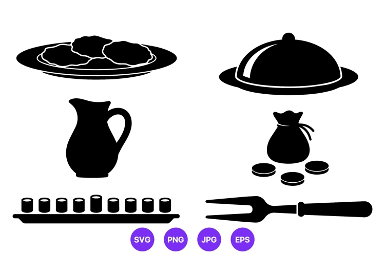 Silhouette food plates jug and fork vector