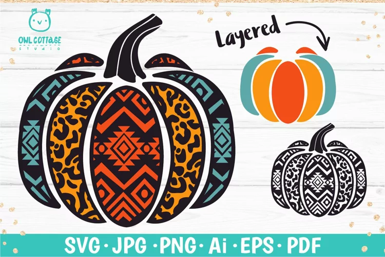 Aztec Leopard Pumpkin svg, Patterned Pumpkin cut file