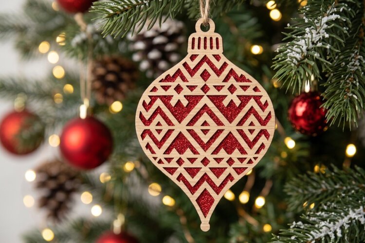 Aztec Pattern Christmas Ornament SVG Wood Laser Cut example image 1