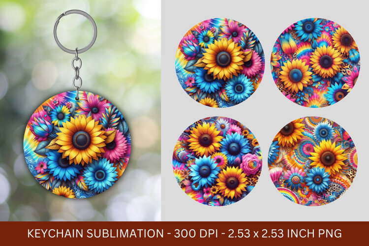 keychain sublimation - neon sunflowers example image 1