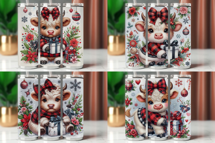 Tumbler Wrap 20 oz - christmas plaid highland cow