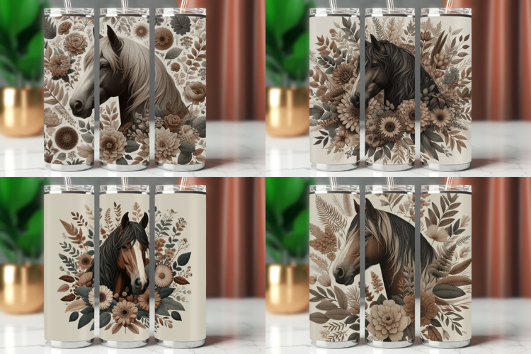 Tumbler Wrap 20 oz - floral horse