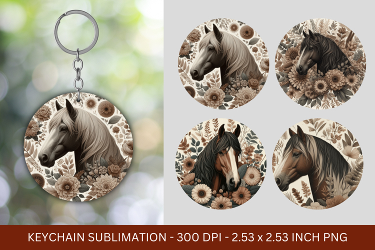 keychain sublimation - floral horse