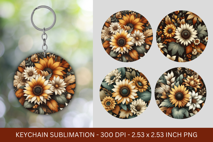keychain sublimation - vintage sunflowers pattern