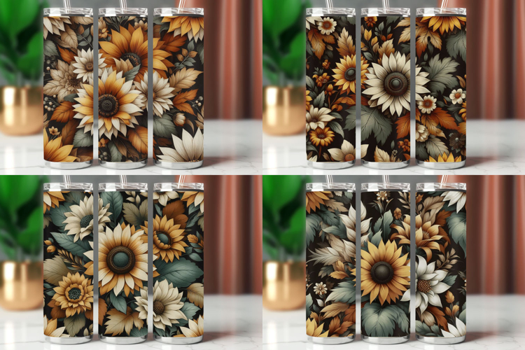 Tumbler Wrap 20 oz - vintage sunflowers pattern