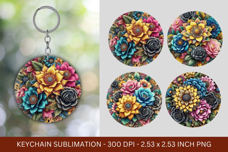 keychain sublimation - leopard skin flowers