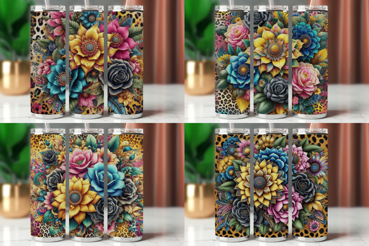 Tumbler Wrap 20 oz - leopard skin sunflower