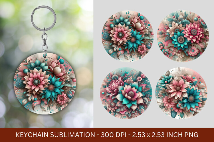 keychain sublimation - watercolor flowers example image 1