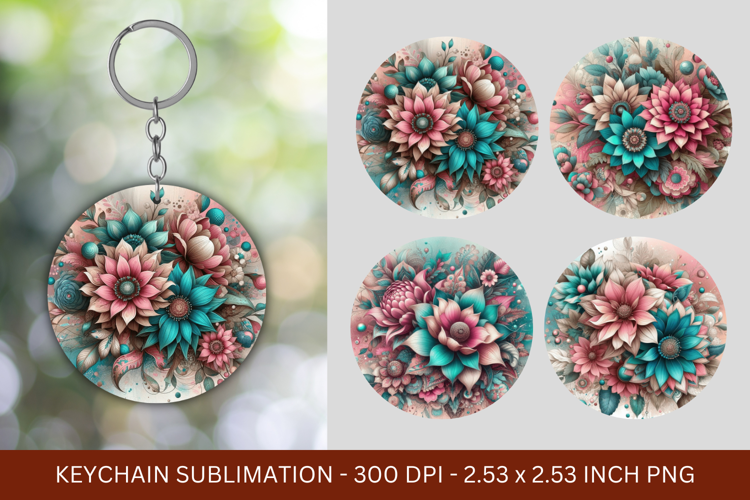 keychain sublimation - watercolor flowers