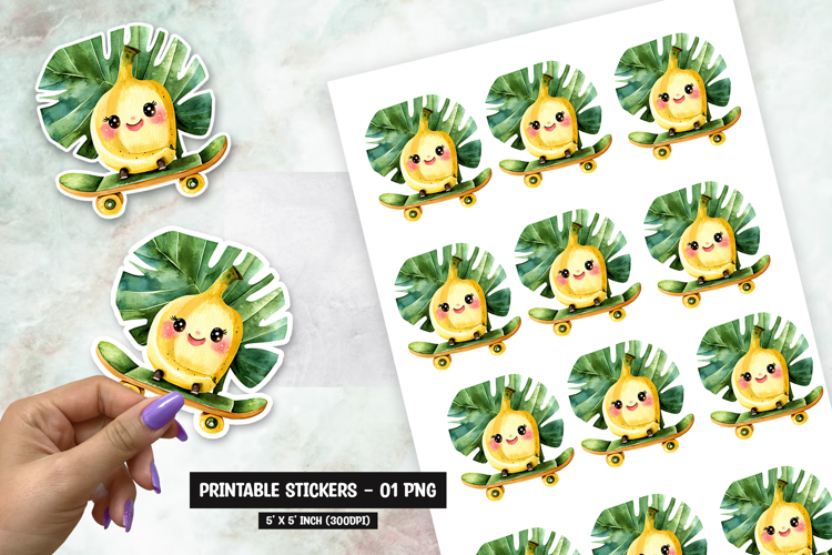 Cute Yellow Pear on Skateboard Sticker Sublimation PNG
