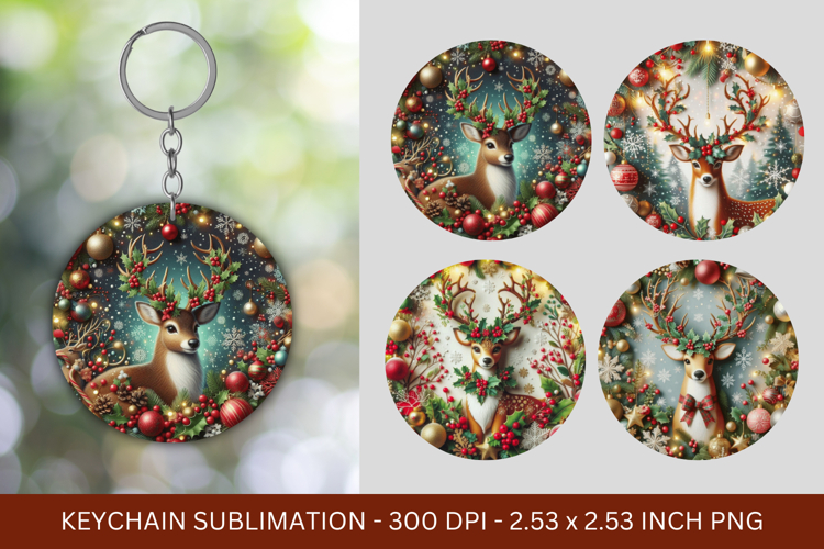 keychain sublimation - 3d christmas reindeer