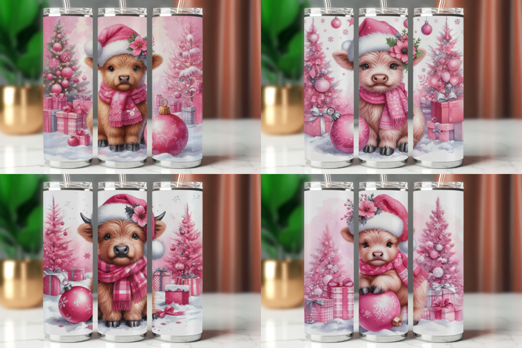 Tumbler Wrap 20 oz - pink highland cow christmas