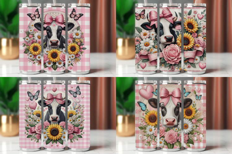 Tumbler Wrap 20 oz - plaid sunflower cow