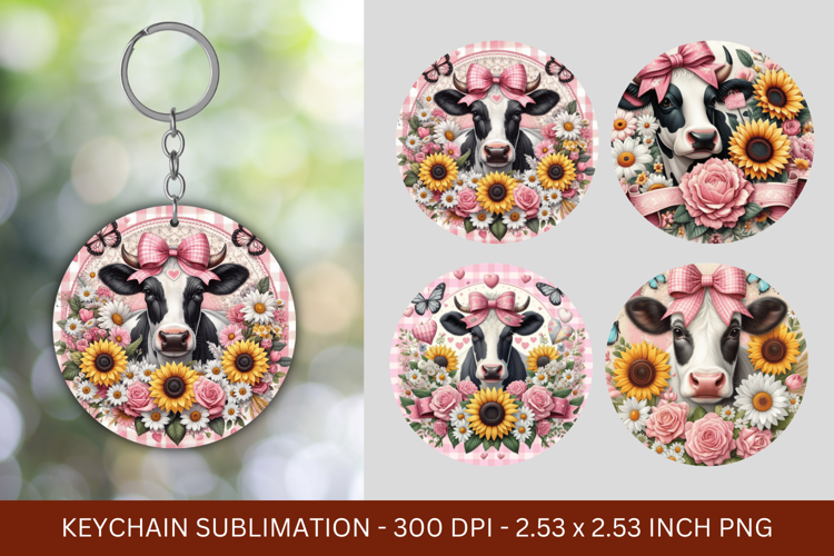 keychain sublimation - plaid sunflowers cow