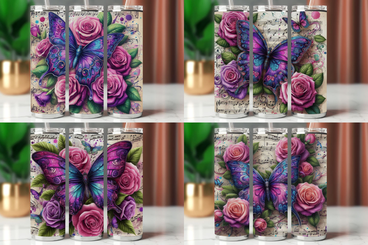 Tumbler Wrap 20 oz - floral rose butterfly