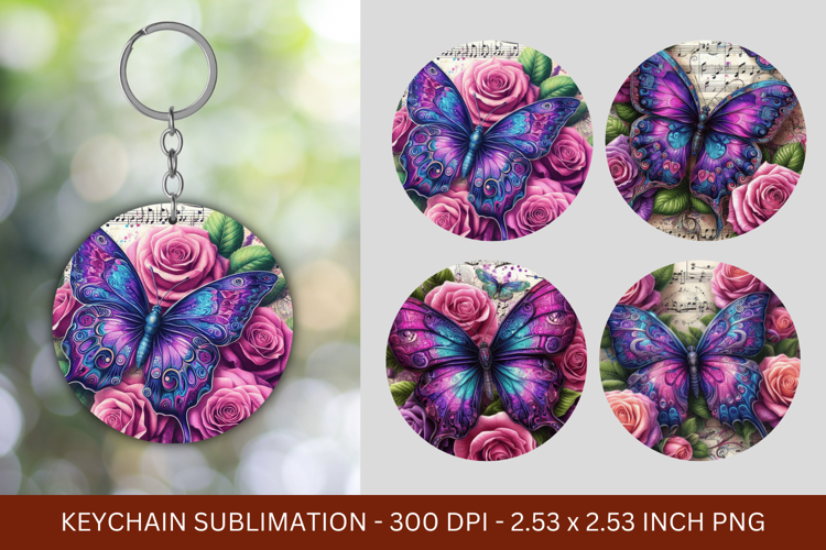 keychain sublimation - rose butterfly