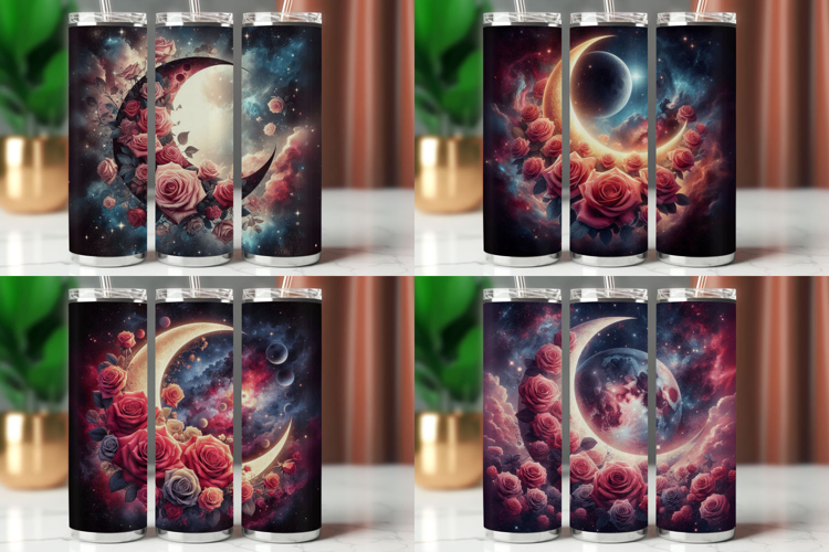 Tumbler Wrap 20 oz - cosmic floral crescent moon