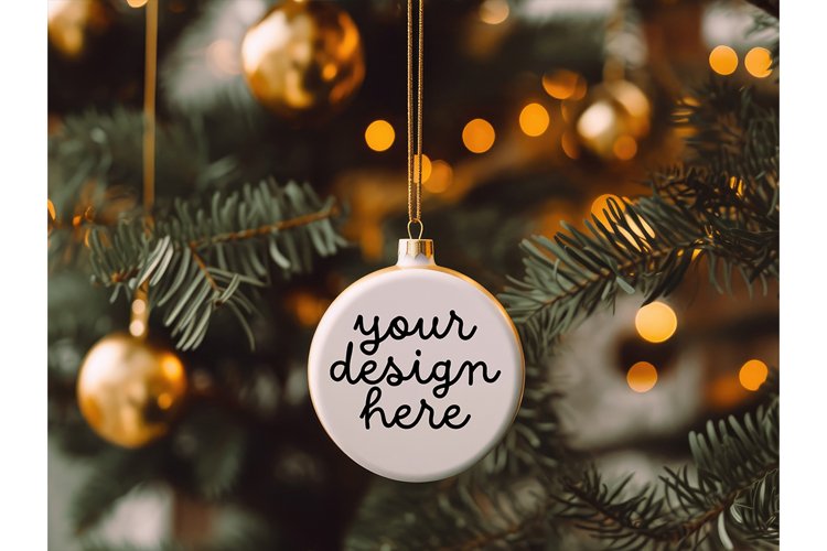 Christmas Ornament Mockup, Round White Ceramic Ornament
