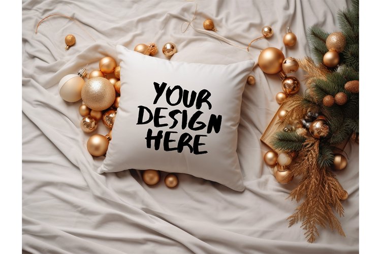 Christmas Pillow Mockup Blank White Pillow Winter Decorate example image 1