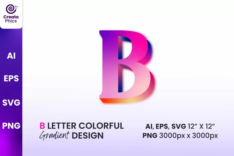 B 3d letter gradient design | colorful alphabet clipart
