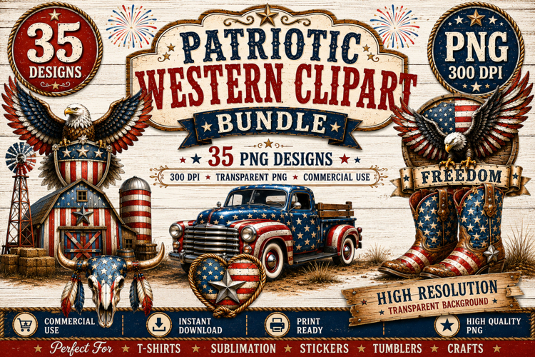 Patriotic Western Clipart Bundle PNG