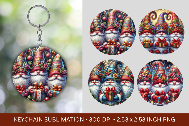 keychain sublimation - christmas santa claus gnome
