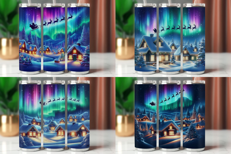 Tumbler Wrap 20 oz - christmas santa claus reindeer aurora