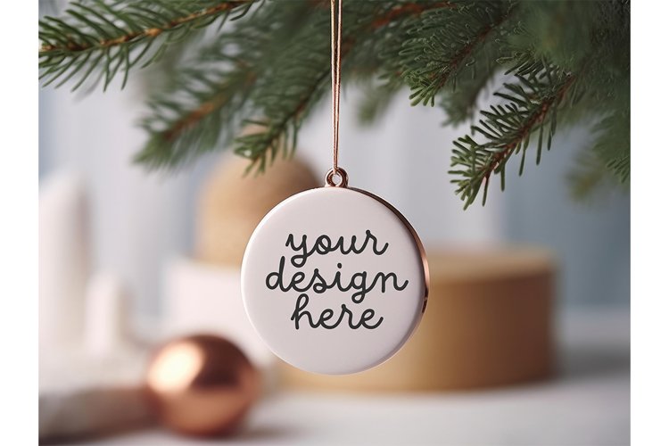 Christmas Ornament Mockup, Round White Ceramic Ornament example image 1