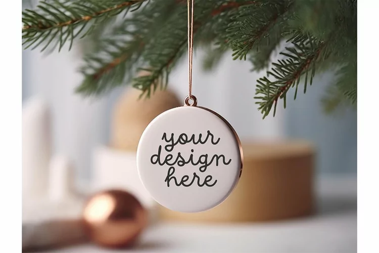 Christmas Ornament Mockup, Round White Ceramic Ornament