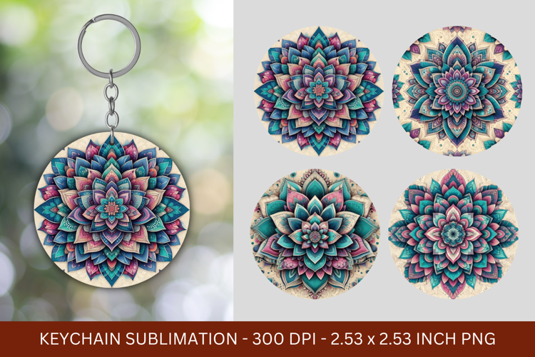 keychain sublimation - floral mandala