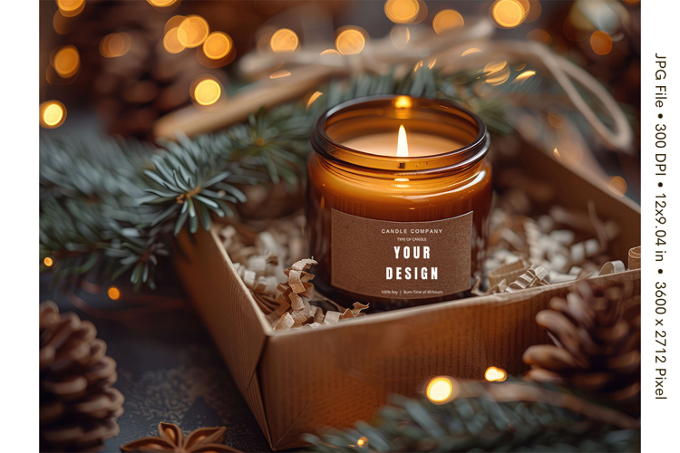 Candle Label Mockup Christmas Soy Jar Candle Amber Cozy_3