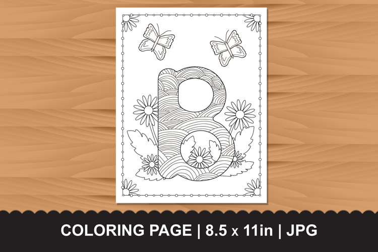 Letter B Coloring Page with Butterflies and Flowers
