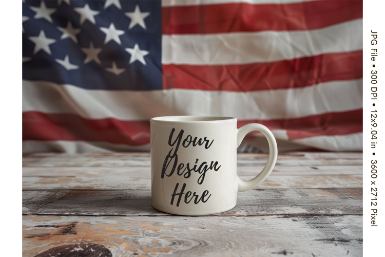 Patriotic Coffee Mug Mockups Template Ceramic USA Flag Blank