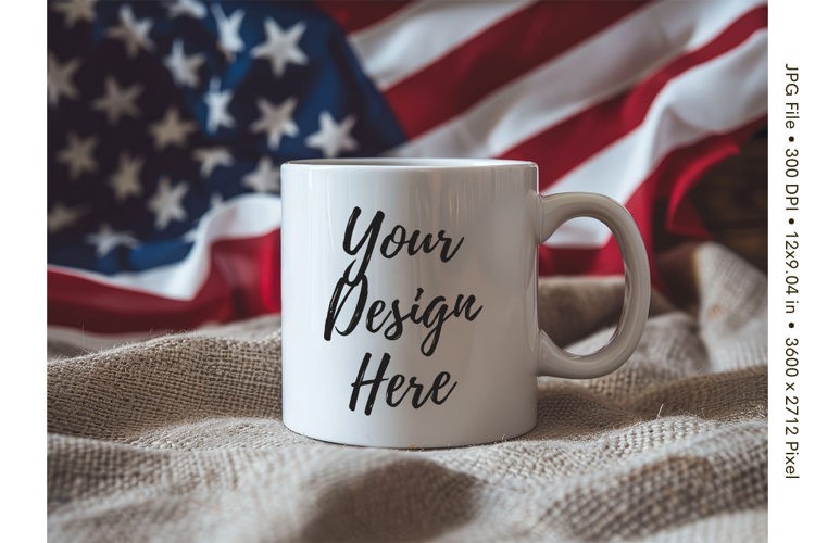 Patriotic Coffee Mug Mockups Template Ceramic USA Flag Blank