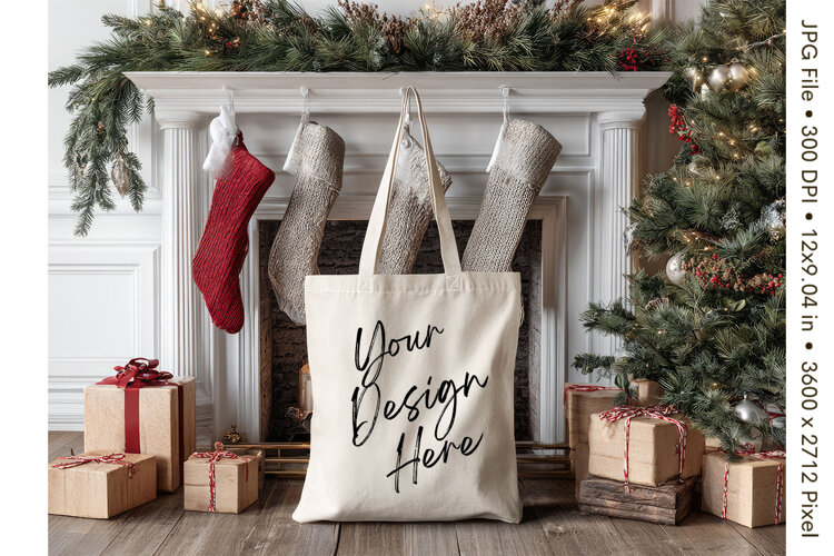 Christmas Tote Bag Mockup Shopping Bag Natural Blank_19 example image 1