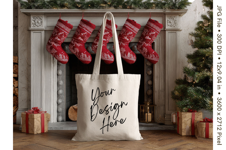 Christmas Tote Bag Mockup Shopping Bag Natural Blank_21