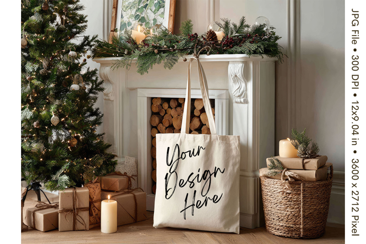 Christmas Tote Bag Mockup Shopping Bag Natural Blank_23