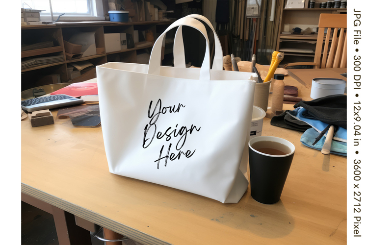Canvas Tote Bag Mockup Shopping Bag White Natural Blank_214