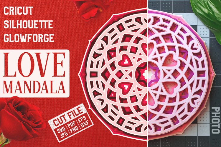 Layered 3D Love Mandala SVG Cut File example image 1