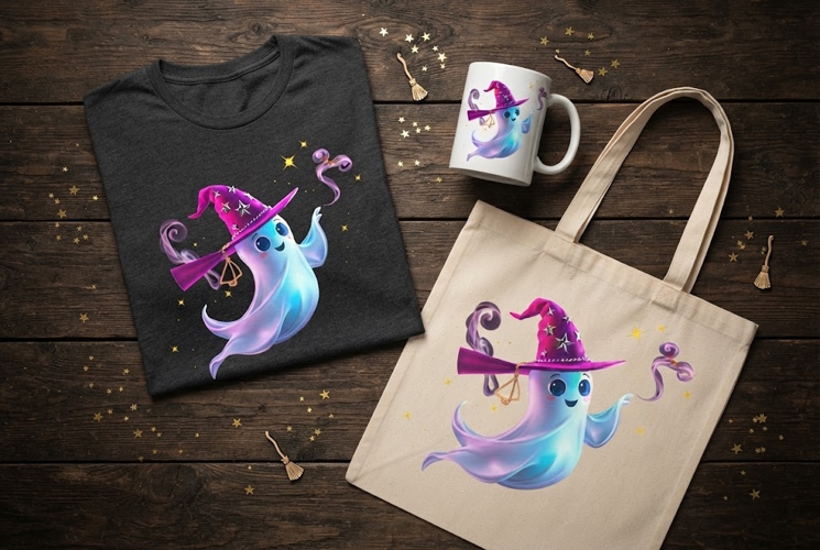 Kawaii Witch Ghost PNG | Magical Halloween Clipart